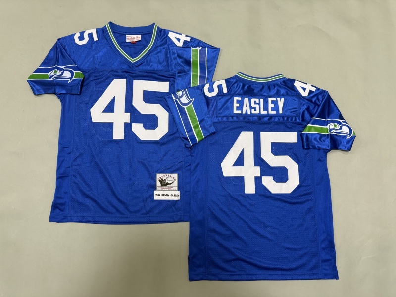 Men 2025 Seattle Seahawks 45 Easley blue Throwback Limited NFL Jersey style 001
